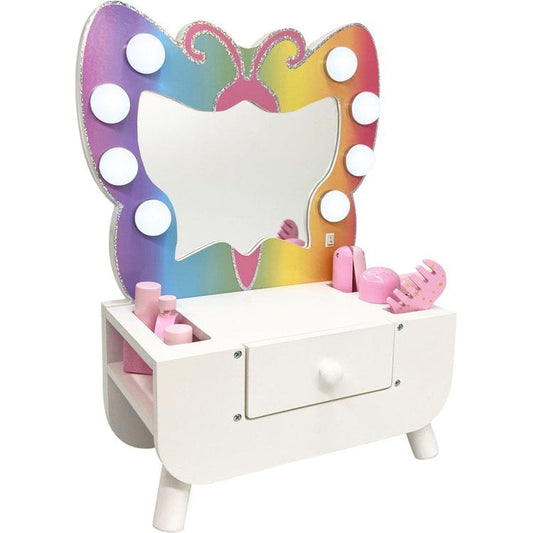 Teamson Kids - Colorful Butterfly-Shaped Tabletop Vanity with Illuminated Mirror - Preschool