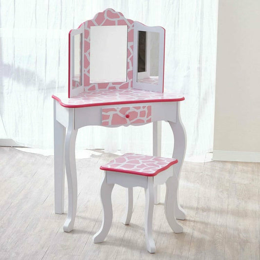 Teamson Kids - Fashion Giraffe Prints Gisele Play Vanity Set - Pink / White - Room Decor