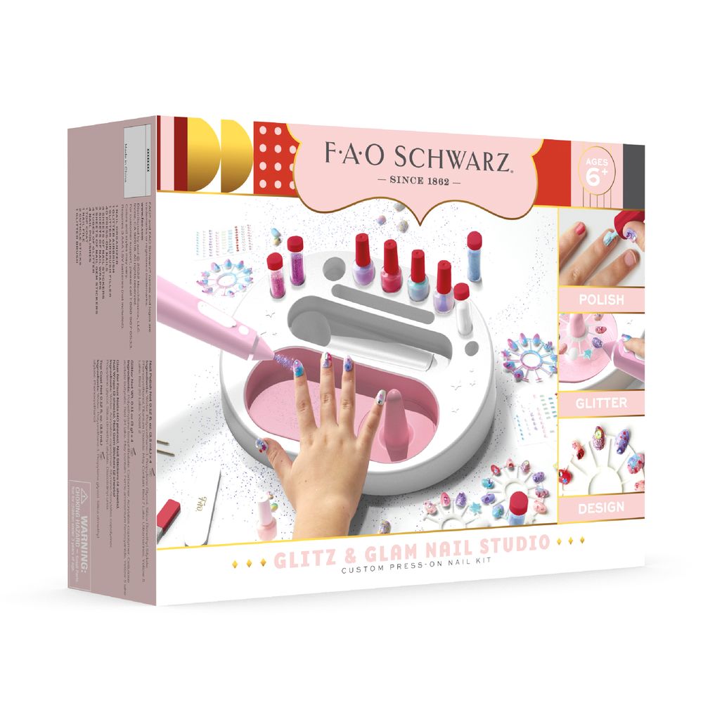 FAO Schwarz - Glitz & Glam Nail Studio Custom Press-On Nail Kit - Fashion Activity and Roleplay