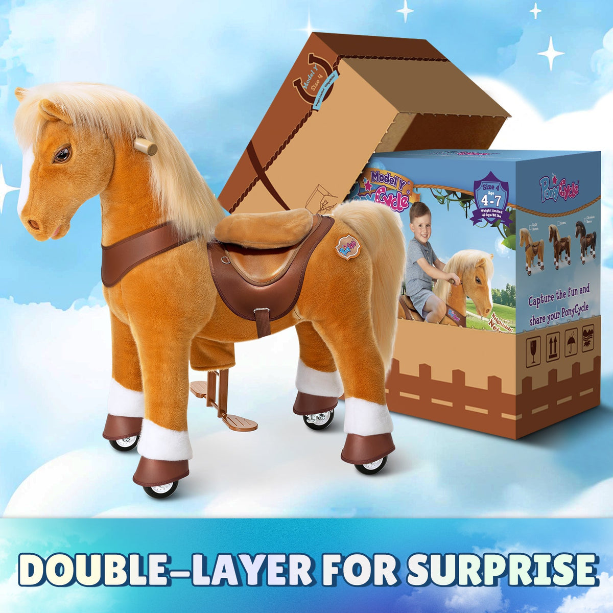 PonyCycle, Inc. - Light Brown Horse Model Y Ride on Toy - 4-7 Years - Outdoor