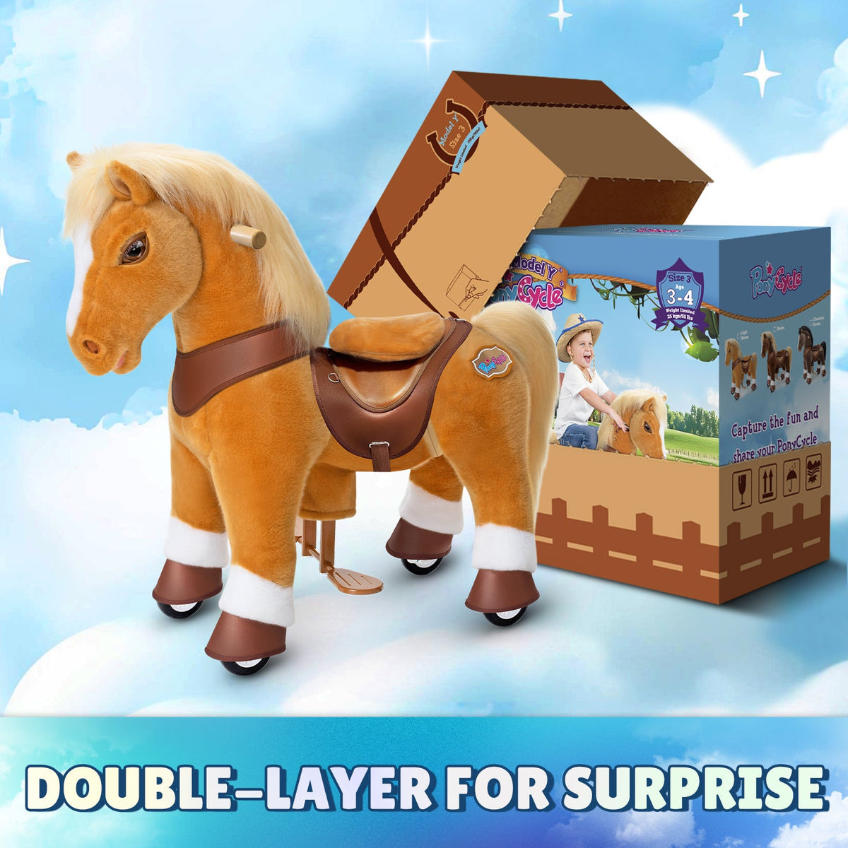 PonyCycle, Inc. - Light Brown Horse Model Y Ride on Toy - Age 3-4 Years - Preschool