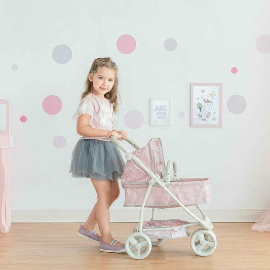 Teamson Kids - Olivia's Little World - Polka Dots Princess 2-in-1 Baby Doll Stroller - Pink/Gray - Dolls