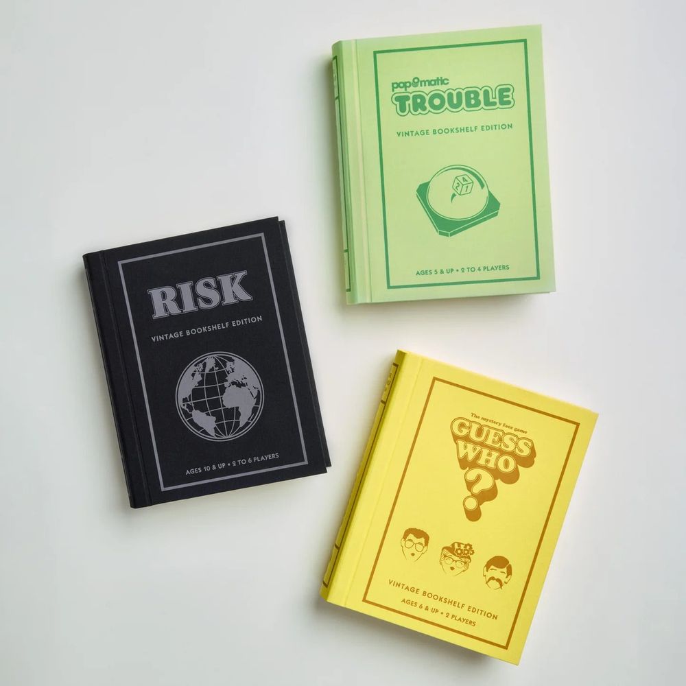 WS Game Company - 3 Pack Vintage Bookshelf Games: Risk, Guess Who, Trouble - Games