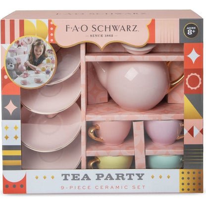 FAO Schwarz - 9-Piece Hand-Glazed Ceramic Tea Party Set - Preschool