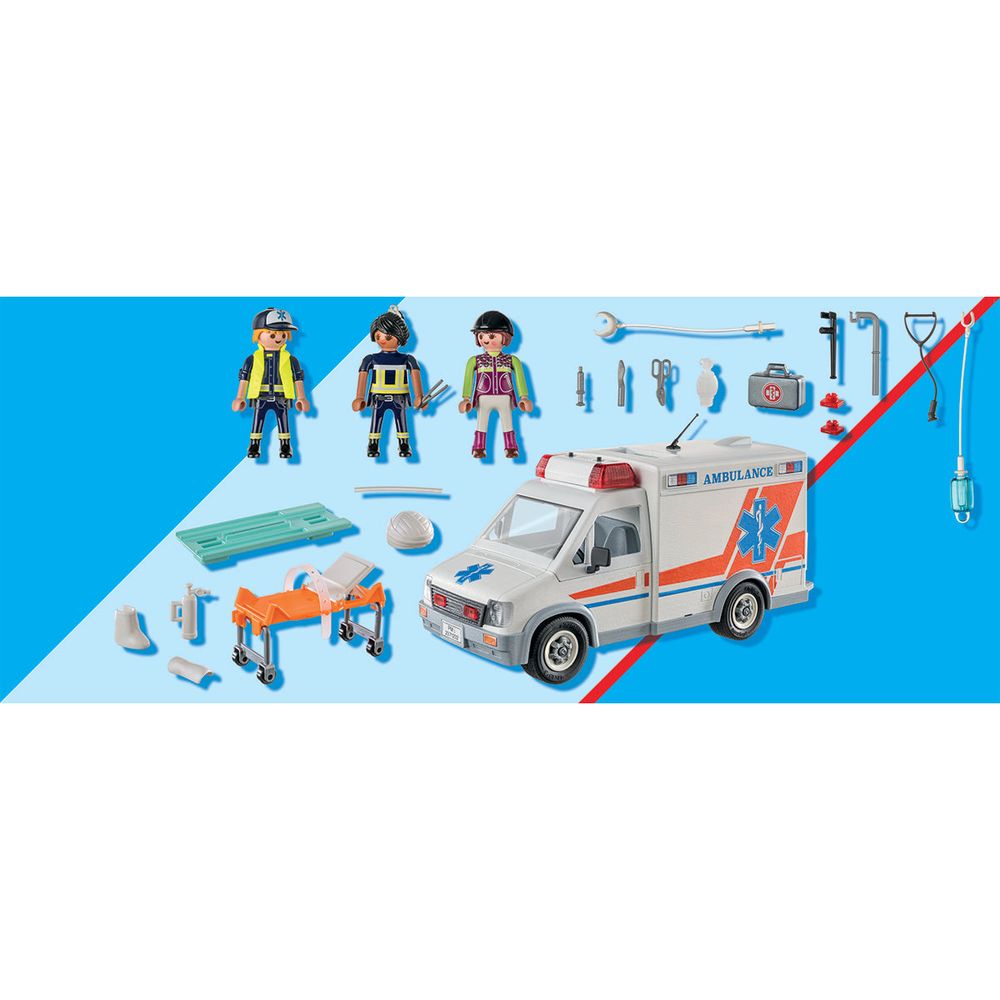 Playmobil - Ambulance with Lights, Accessories and 3 Figures - Preschool