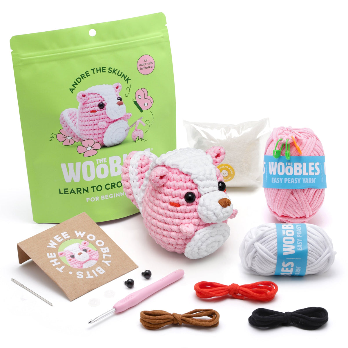 The Woobles - Andre the Skunk Pink Learn to Crochet Kit - Creativity