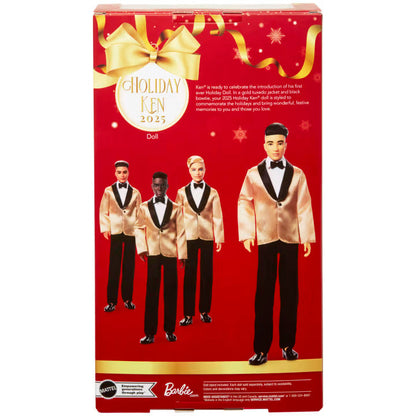 Barbie - Barbie Signature 2025 Holiday Black Hair Ken Collectible Fashion Doll Wearing Full Suit With Golden Jacket - World of Barbie