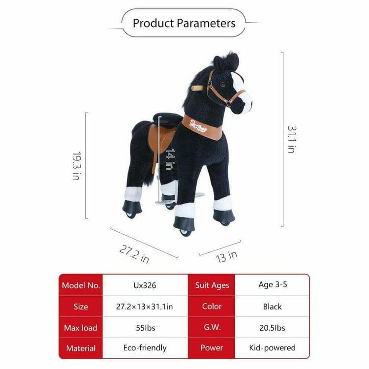 PonyCycle, Inc. - Black Model U Ride-On Horse - 3-4 Years - Plush