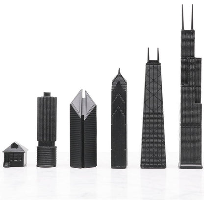 Skyline Chess - Chicago Edition Stainless Steel Chess Set with Marble Hatch Board - Games