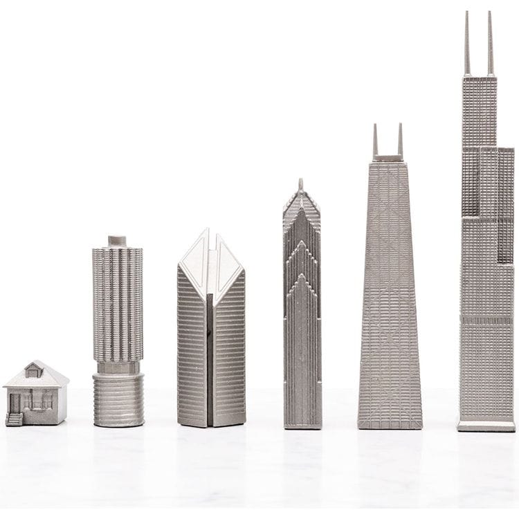 Skyline Chess - Chicago Edition Stainless Steel Chess Set with Wood Map Board - Games