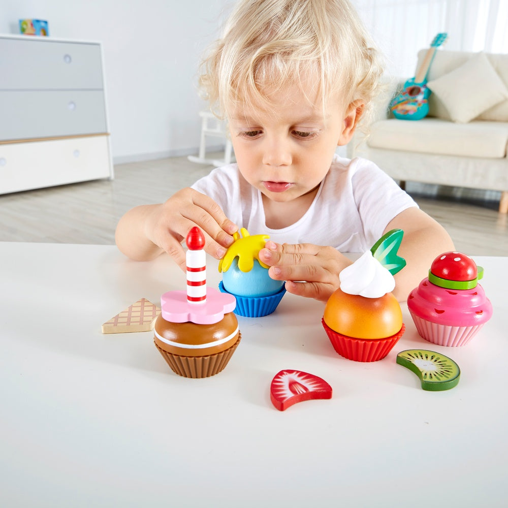 Hape - Colorful Wooden Cupcakes Pretend Play Food Kitchen Toy - Preschool