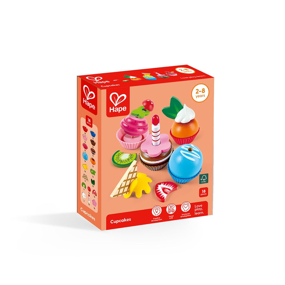 Hape - Colorful Wooden Cupcakes Pretend Play Food Kitchen Toy - Preschool