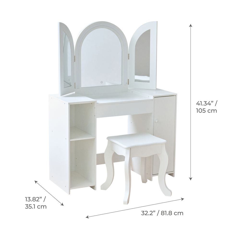 Teamson Kids - Deluxe Glow Wooden Vanity Desk with LED Lights & Cork Panels - Room Decor