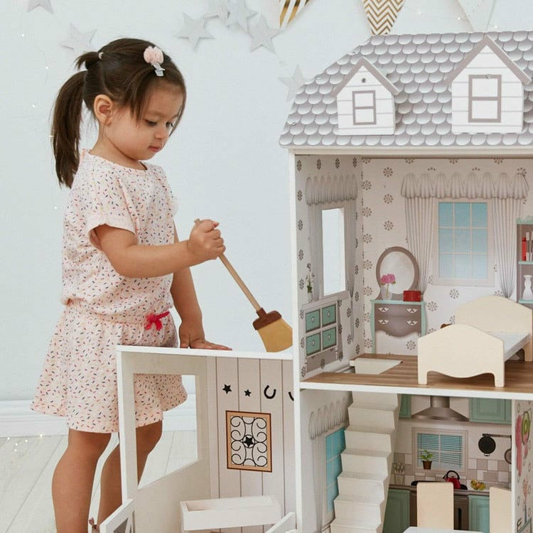 Teamson Kids - Dreamland Farm House Dollhouse - White / Grey - Preschool