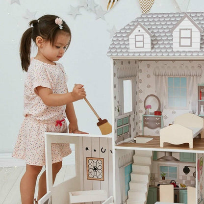 Teamson Kids - Dreamland Farm House Dollhouse - White / Grey - Preschool