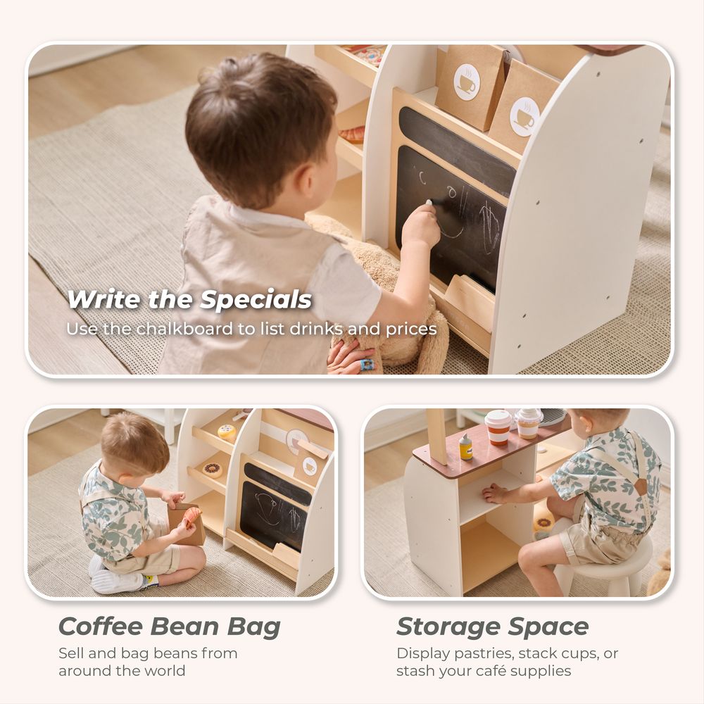 Teamson Kids - Espresso Treats Wooden Coffee Stand with 29 Accessories - Preschool