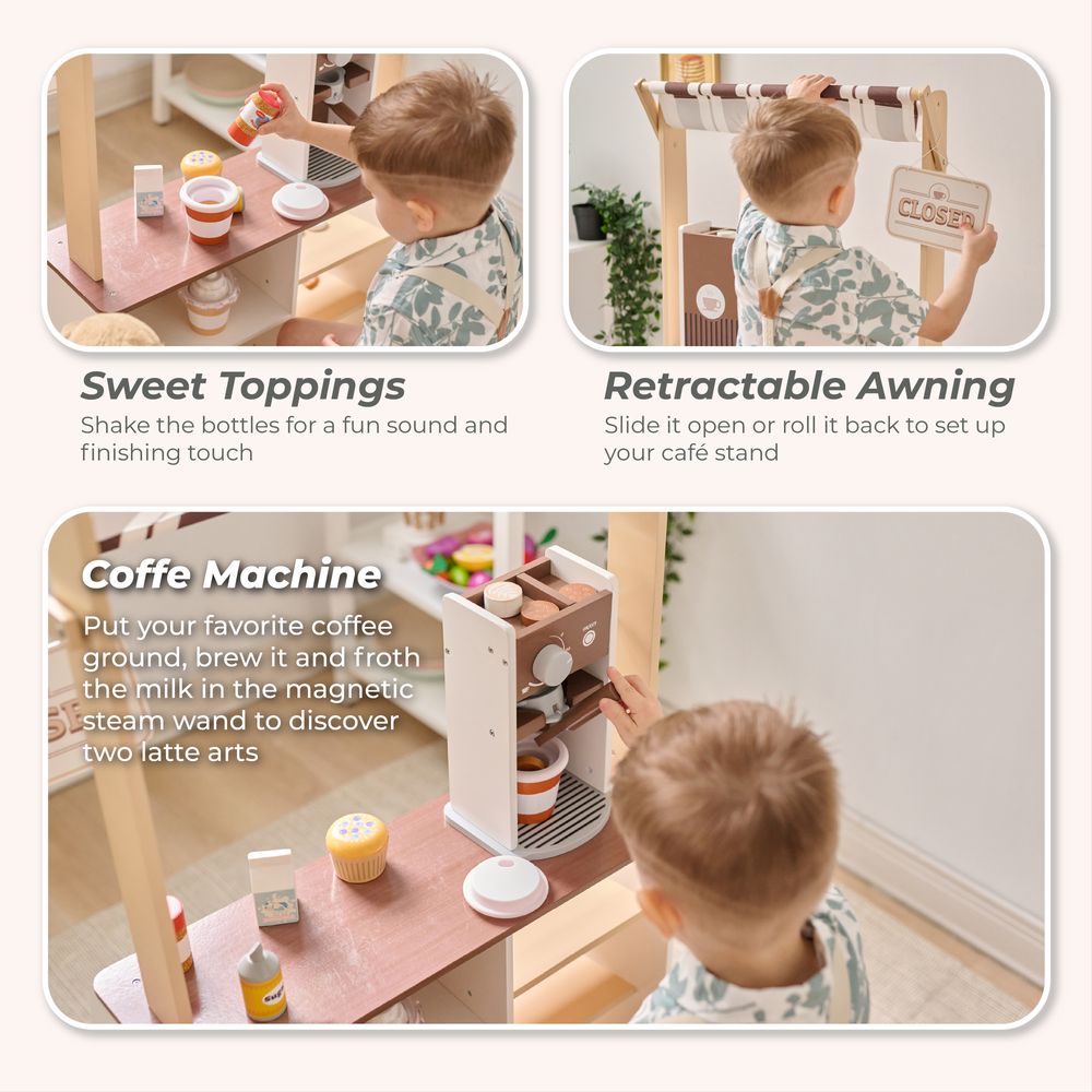 Teamson Kids - Espresso Treats Wooden Coffee Stand with 29 Accessories - Preschool