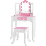 Teamson Kids - Fantasy Fields Gisele Polka Dot Kids Vanity Table & Stool with LED - Room Decor
