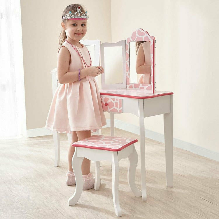 Teamson Kids - Fashion Giraffe Prints Gisele Play Vanity Set - Pink / White - Room Decor