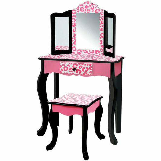 Teamson Kids - Fashion Leopard Prints Gisele Play Vanity Set - Pink / Black - Preschool