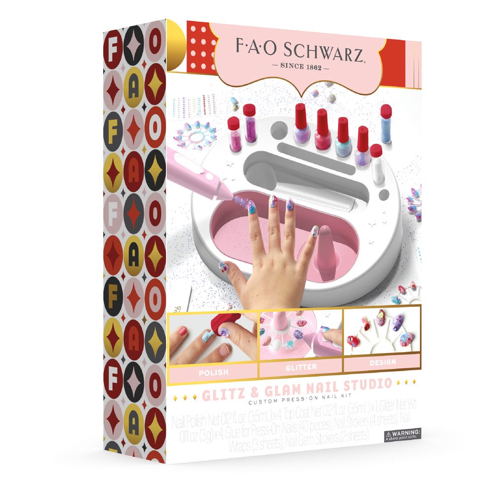 FAO Schwarz - Glitz & Glam Nail Studio Custom Press-On Nail Kit - Fashion Activity and Roleplay