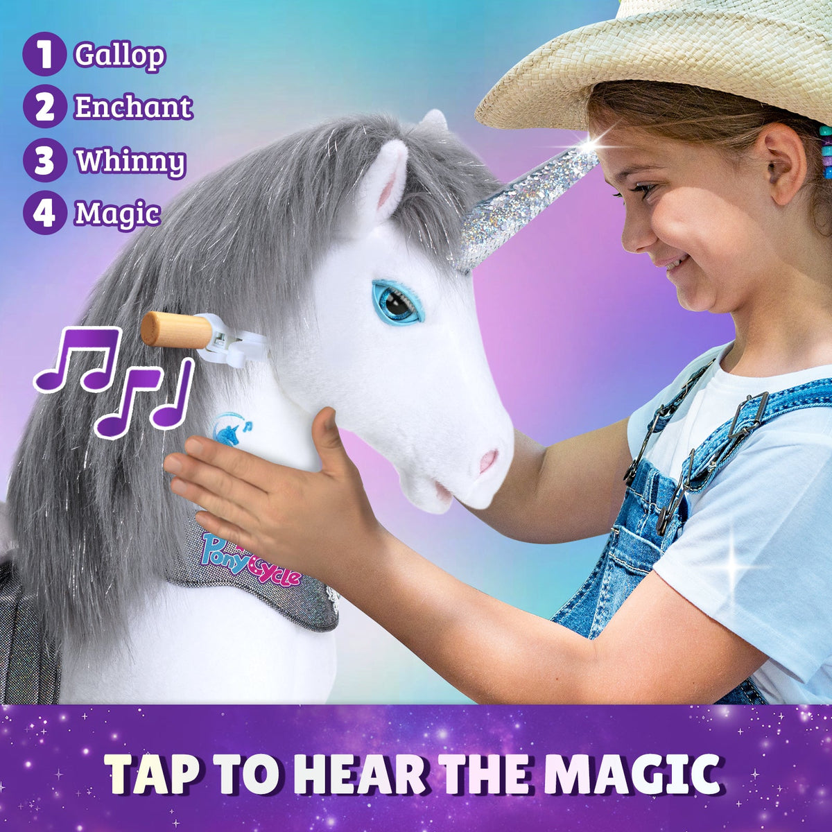 PonyCycle, Inc. - Grey Unicorn Model Y Ride on Toy - 4-7 Years - Outdoor