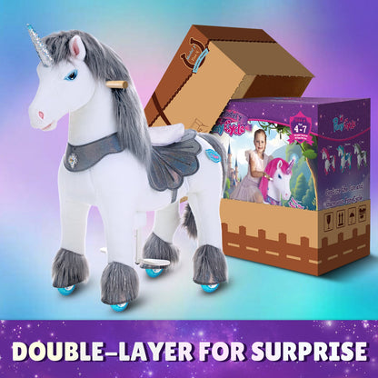 PonyCycle, Inc. - Grey Unicorn Model Y Ride on Toy - 4-7 Years - Outdoor
