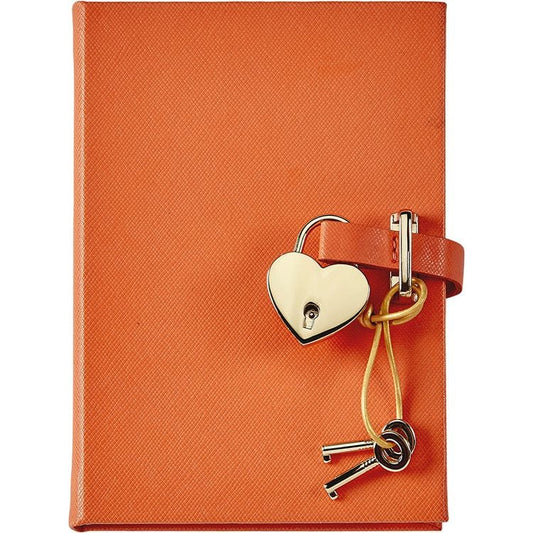 Graphic Image - Heart Lock Journal in Orange Saffiano Leather - Books