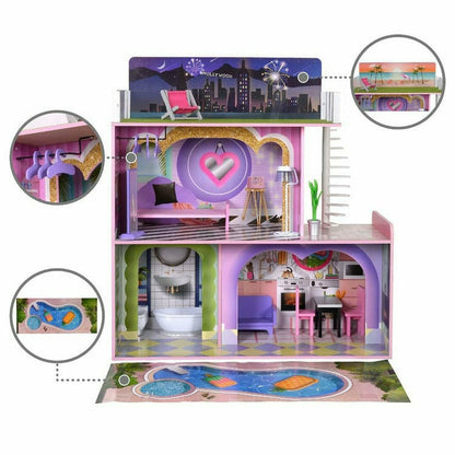 Teamson Kids - Kids Dreamland Sunset 3-Level Dollhouse Set for 12" Dolls - Preschool