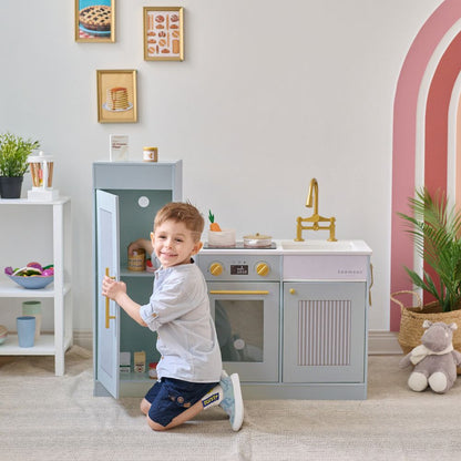 Teamson Kids - Little Chef Chester Wooden Play Kitchen with Large Fridge & Sink - Blue - Preschool