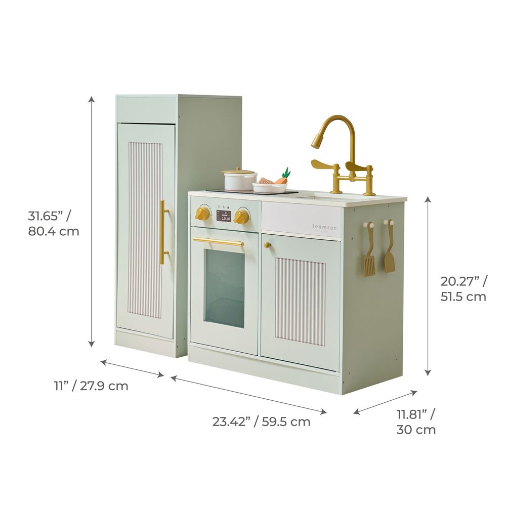 Teamson Kids - Little Chef Chester Wooden Play Kitchen with Large Fridge & Sink - Green - Preschool
