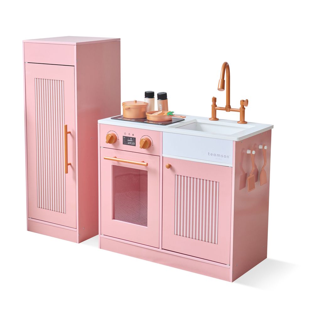 Teamson Kids - Little Chef Chester Wooden Play Kitchen with Large Fridge & Sink - Pink - Preschool