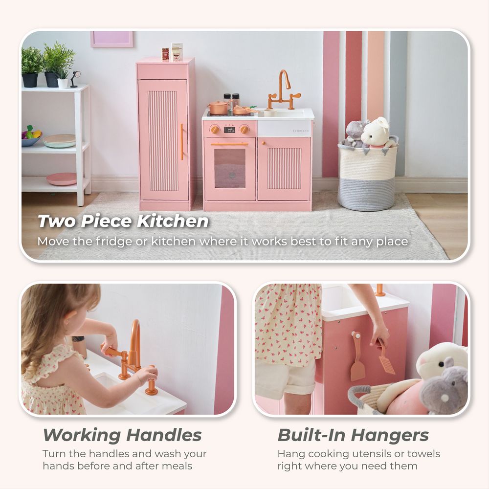 Teamson Kids - Little Chef Chester Wooden Play Kitchen with Large Fridge & Sink - Pink - Preschool
