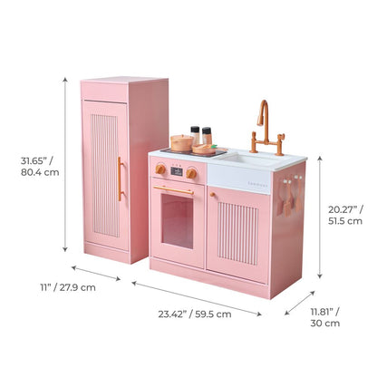 Teamson Kids - Little Chef Chester Wooden Play Kitchen with Large Fridge & Sink - Pink - Preschool