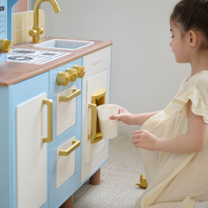 Teamson Kids - Little Chef Hampton Wooden Play Kitchen with Ice Dispenser & Sink - Blue - Preschool