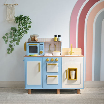 Teamson Kids - Little Chef Hampton Wooden Play Kitchen with Ice Dispenser & Sink - Blue - Preschool