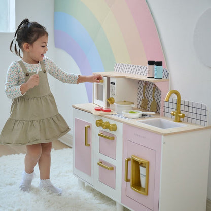 Teamson Kids - Little Chef Hampton Wooden Play Kitchen with Ice Dispenser & Sink - Pink - Preschool
