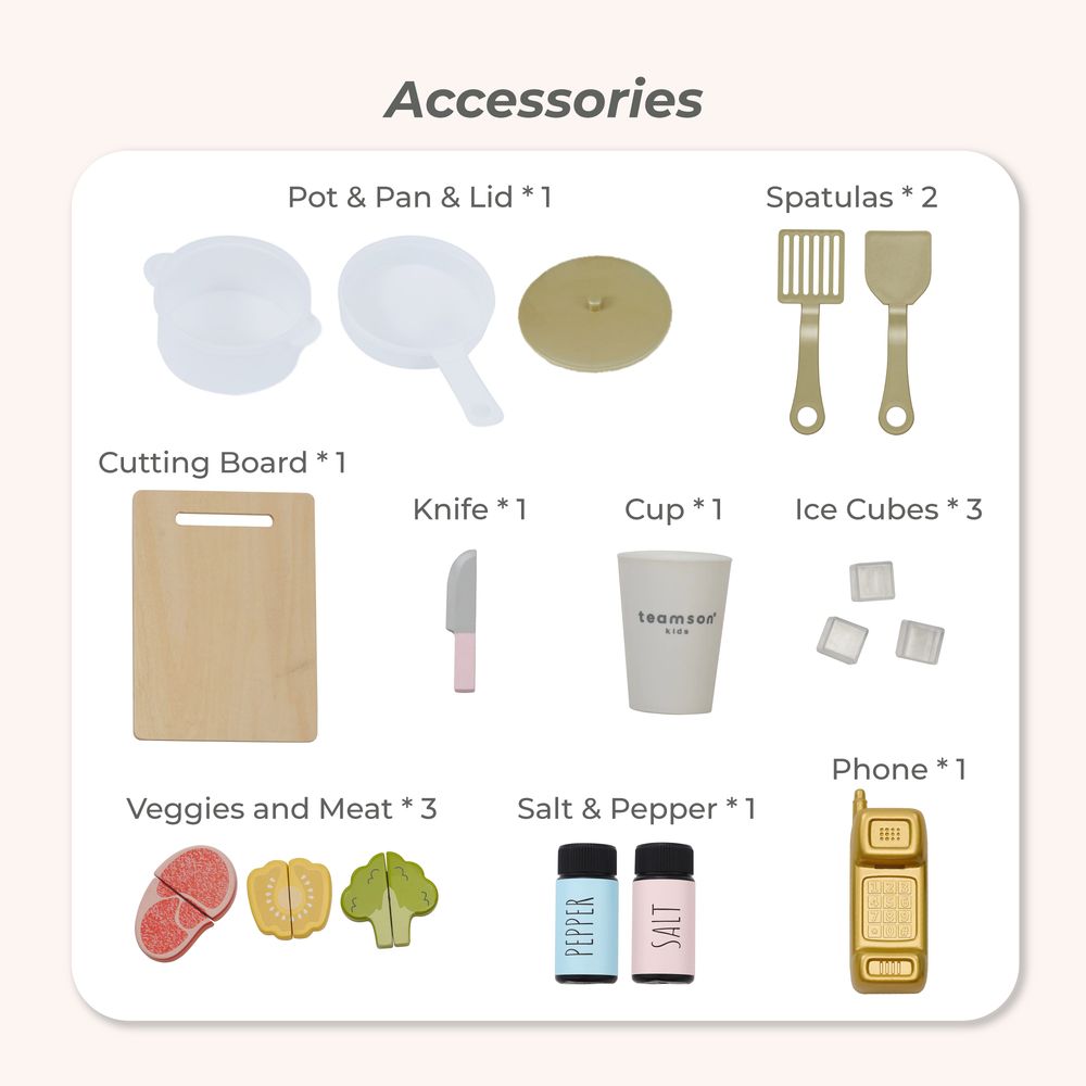 Teamson Kids - Little Chef Hampton Wooden Play Kitchen with Ice Dispenser & Sink - Pink - Preschool