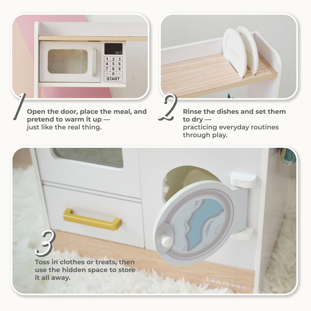 Teamson Kids - Little Chef Lake Tahoe Wooden Play Kitchen Washer & Mini Garden - White - Preschool