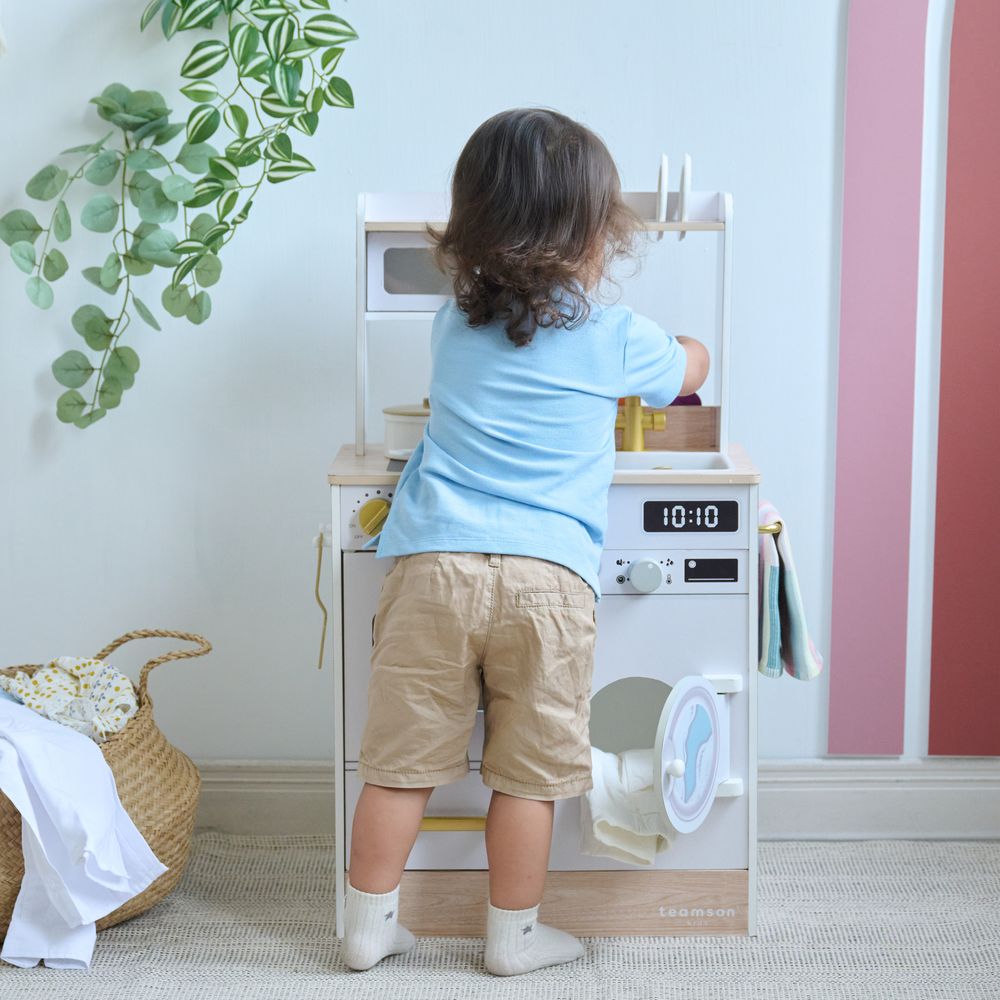 Teamson Kids - Little Chef Lake Tahoe Wooden Play Kitchen Washer & Mini Garden - White - Preschool