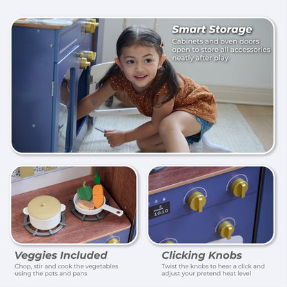 Teamson Kids - Little Chef Normandy Wooden Play Kitchen with Modular Fridge & Sink - Blue - Preschool