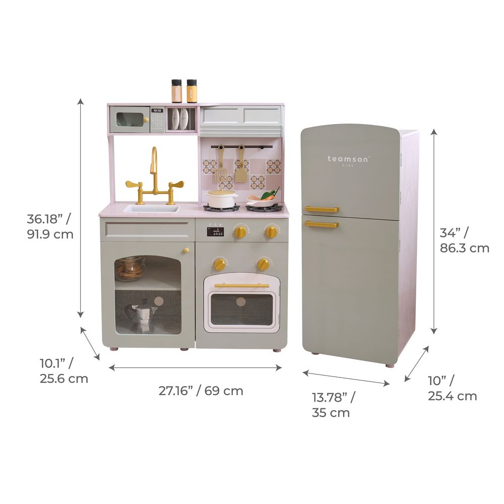 Teamson Kids - Little Chef Normandy Wooden Play Kitchen with Modular Fridge & Sink - Grey - Preschool