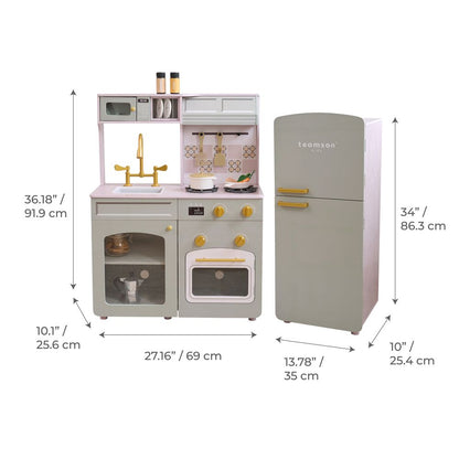 Teamson Kids - Little Chef Normandy Wooden Play Kitchen with Modular Fridge & Sink - Grey - Preschool