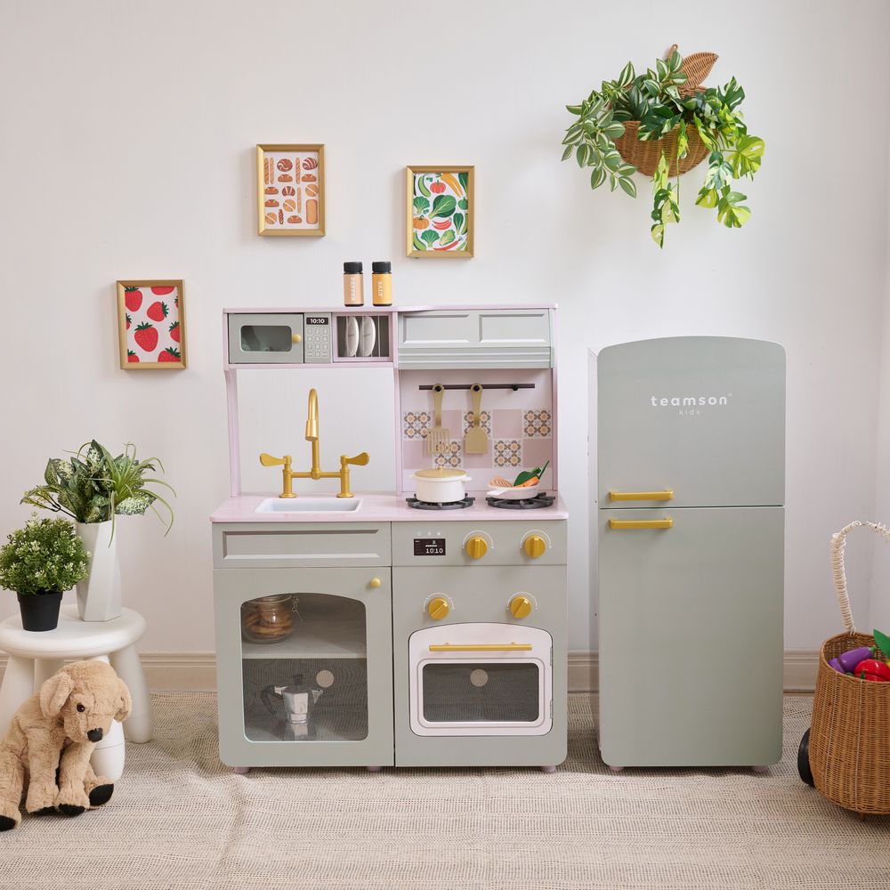 Teamson Kids - Little Chef Normandy Wooden Play Kitchen with Modular Fridge & Sink - Grey - Preschool