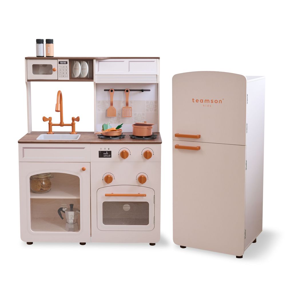 Teamson Kids - Little Chef Normandy Wooden Play Kitchen with Modular Fridge & Sink - Pink - Preschool