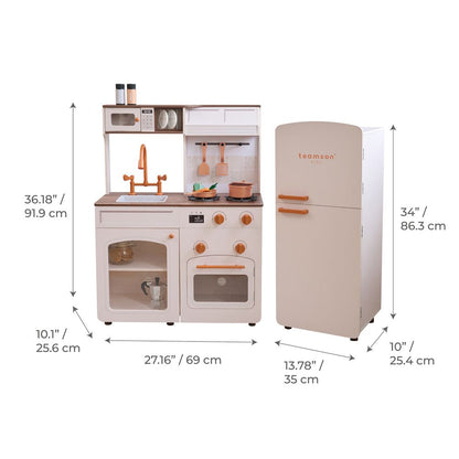 Teamson Kids - Little Chef Normandy Wooden Play Kitchen with Modular Fridge & Sink - Pink - Preschool