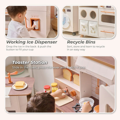 Teamson Kids - Little Chef Savannah Wooden Play Kitchen with 3 Modular Pieces - Cream - Preschool