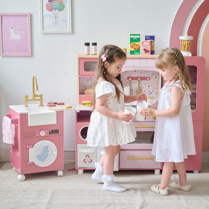 Teamson Kids - Little Chef Savannah Wooden Play Kitchen with 3 Modular Pieces - Pink - Preschool