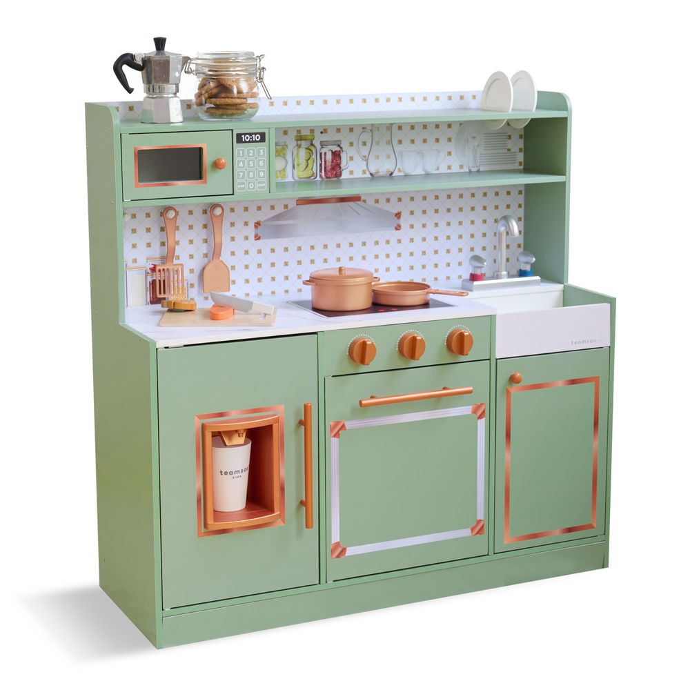 Teamson Kids - Little Chef St. Louis Wooden Play Kitchen with Sink & Ice Dispenser - Green - Preschool