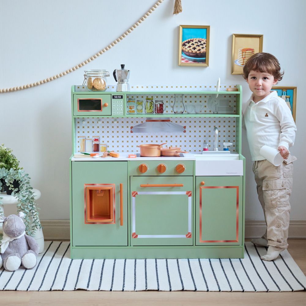 Teamson Kids - Little Chef St. Louis Wooden Play Kitchen with Sink & Ice Dispenser - Green - Preschool